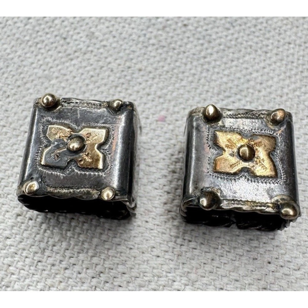Sterling Silver 18K Gold Pair of Belt Keepers Western - 10mm Handmade 8.25g
